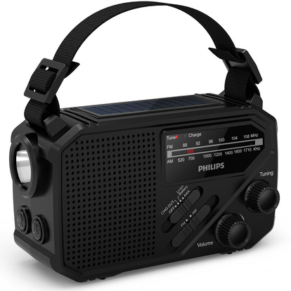 Radio AM/FM Vevradio Solcell Ficklampa Svart