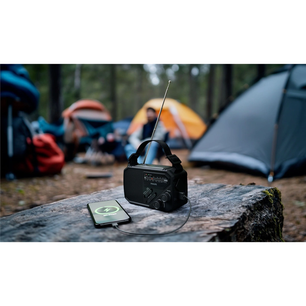 Radio AM/FM Torch Solar Hand crank Black