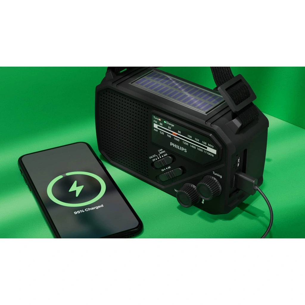 Radio AM/FM Torch Solar Hand crank Black