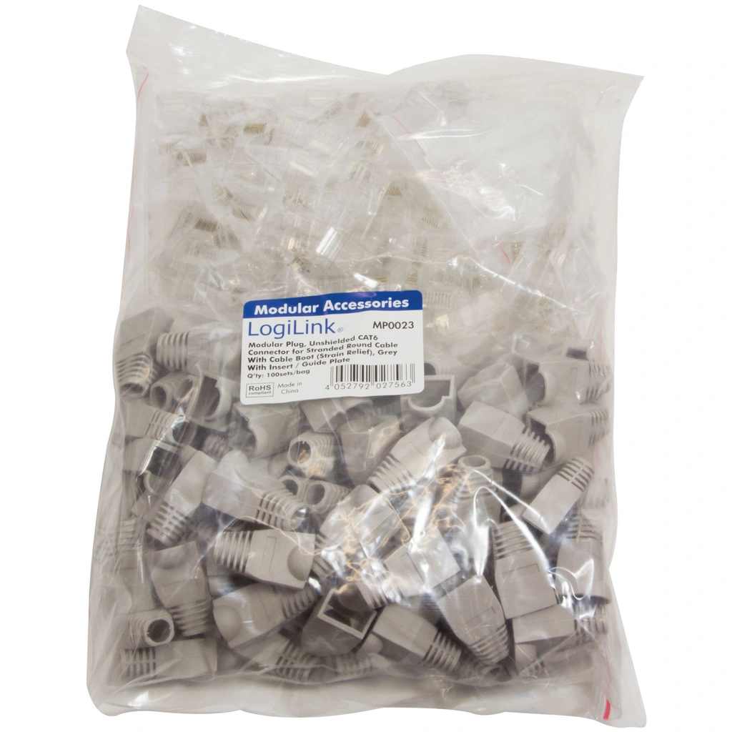Modularkontakt RJ45 CAT6 Oskärmad + Böjskydd 100-pack Grå