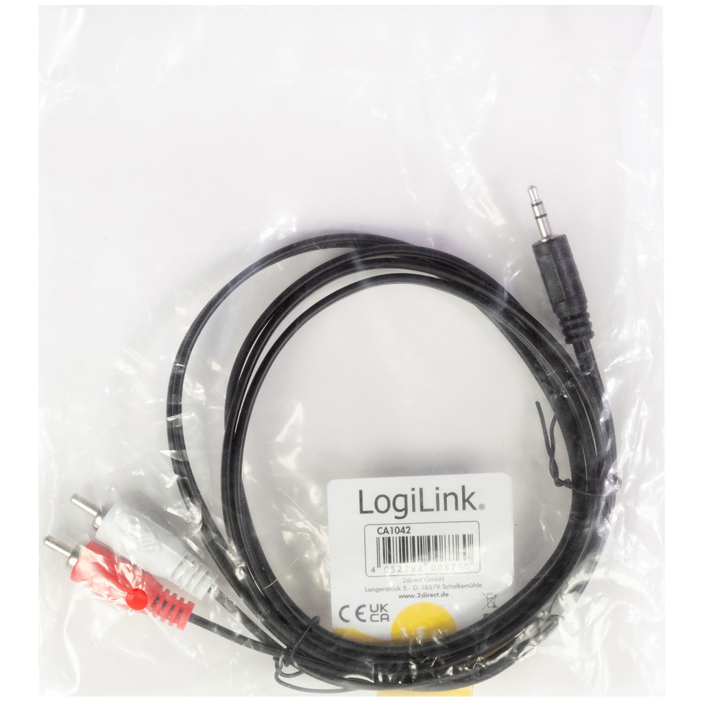 Audio cable 3.5mm-make - 2 x RCA-male 1.5m Black