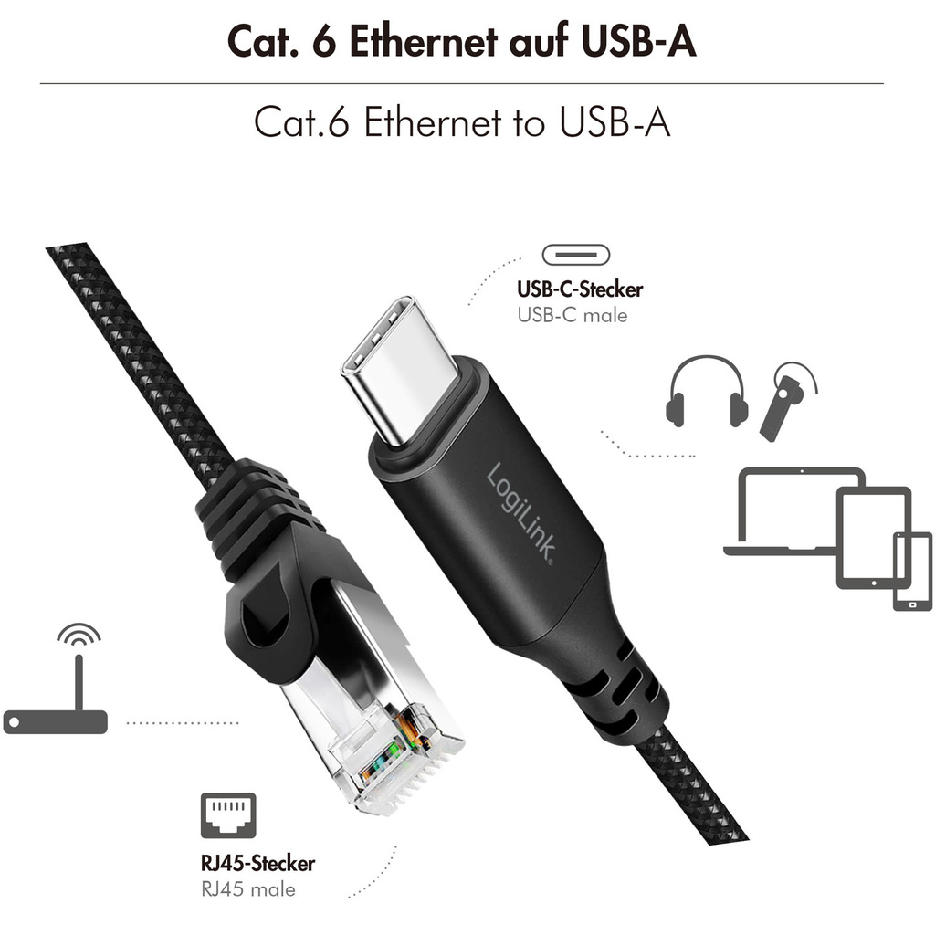 USB-C network cable RJ45 1 Gbps Active 1 m