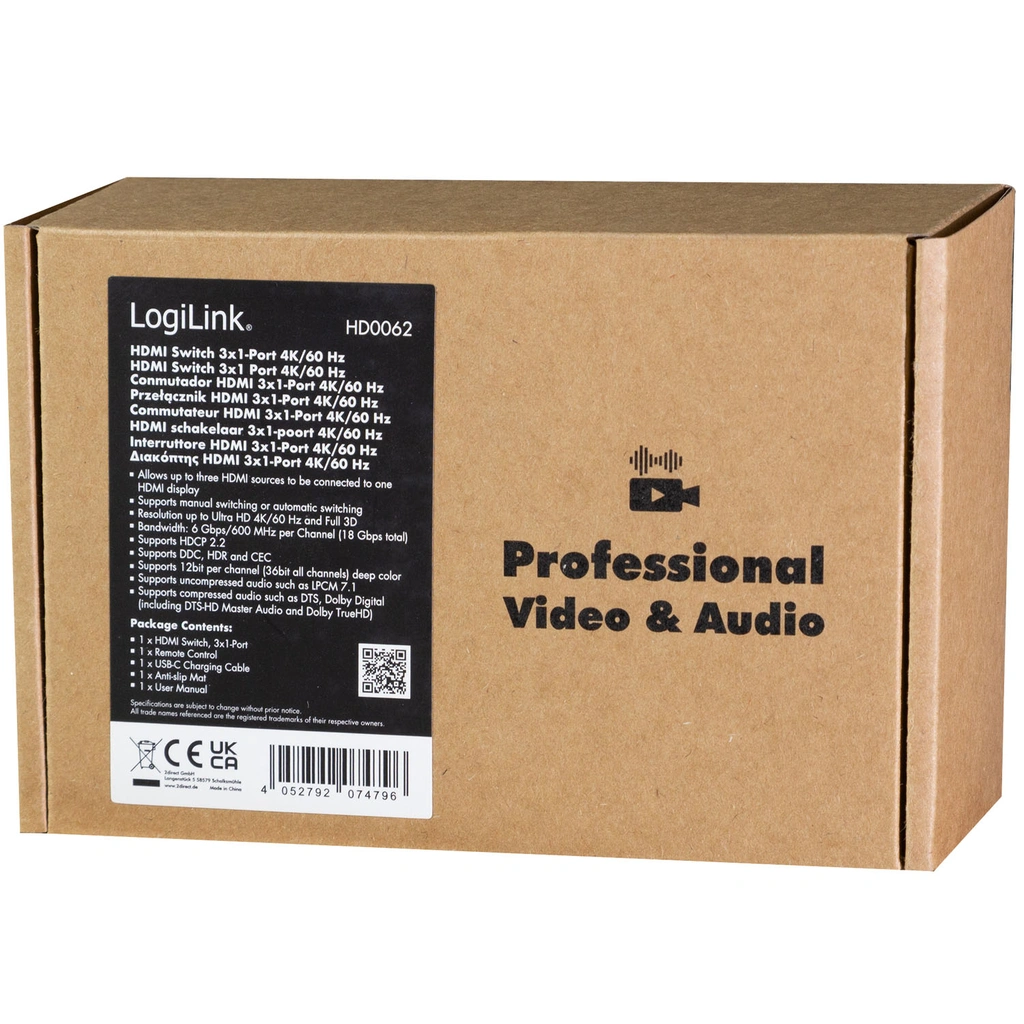 HDMI switch 3-ports HDMI 2.0 4K/60 Hz