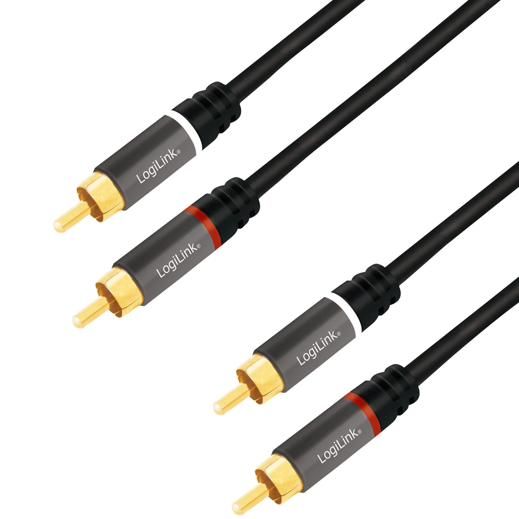 Audio cable 2 x RCA-male - 2 x RCA-male 0.5m Metal Black