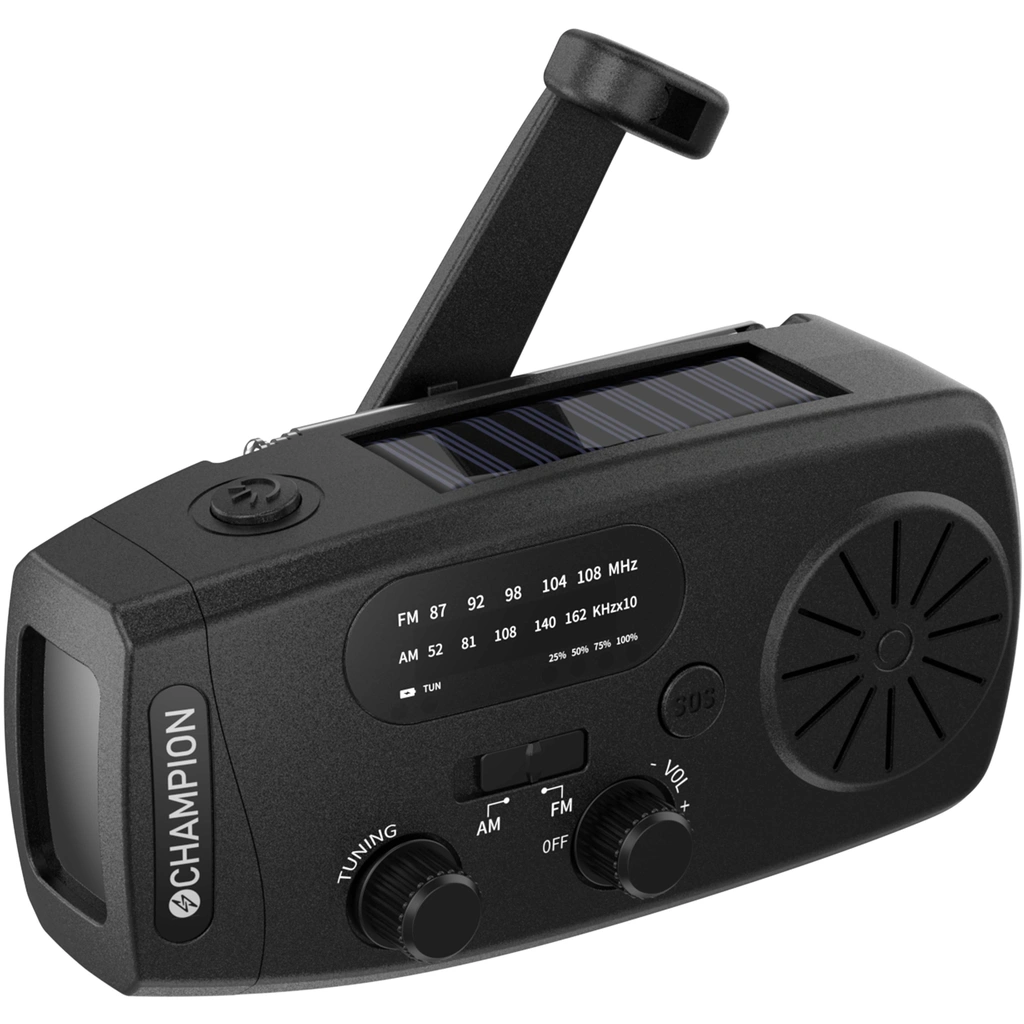 Vevradio med ficklampa och solcell Svart