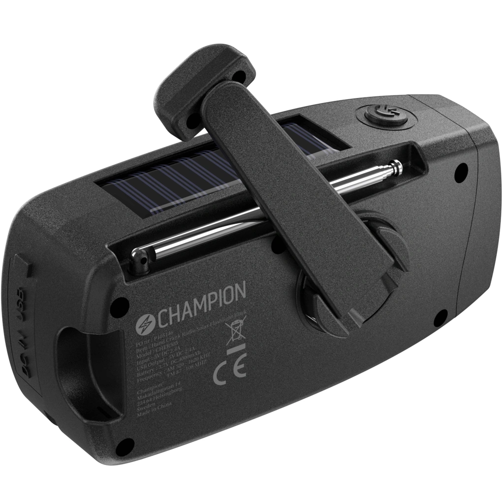 Vevradio med ficklampa och solcell Svart