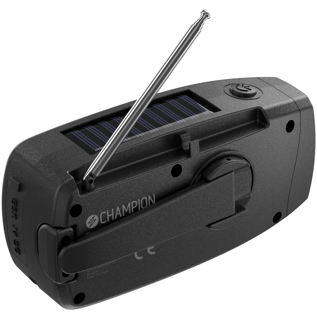 Vevradio med ficklampa och solcell Svart