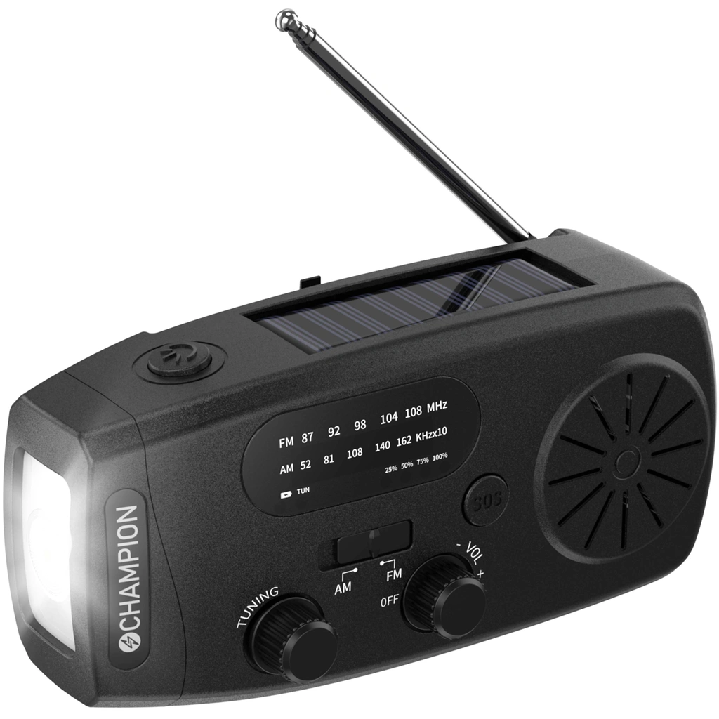 Vevradio med ficklampa och solcell Svart