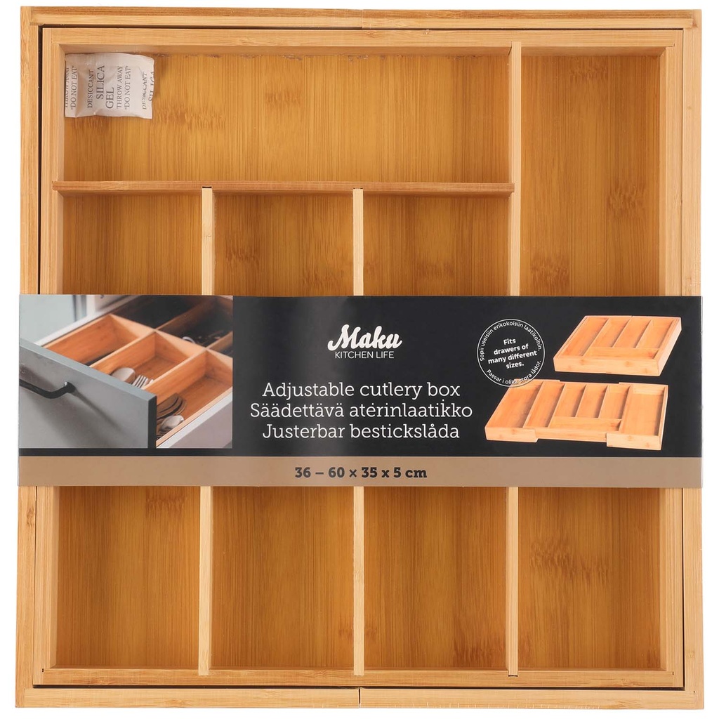 Bestickslåda bambu,  Justerbar 