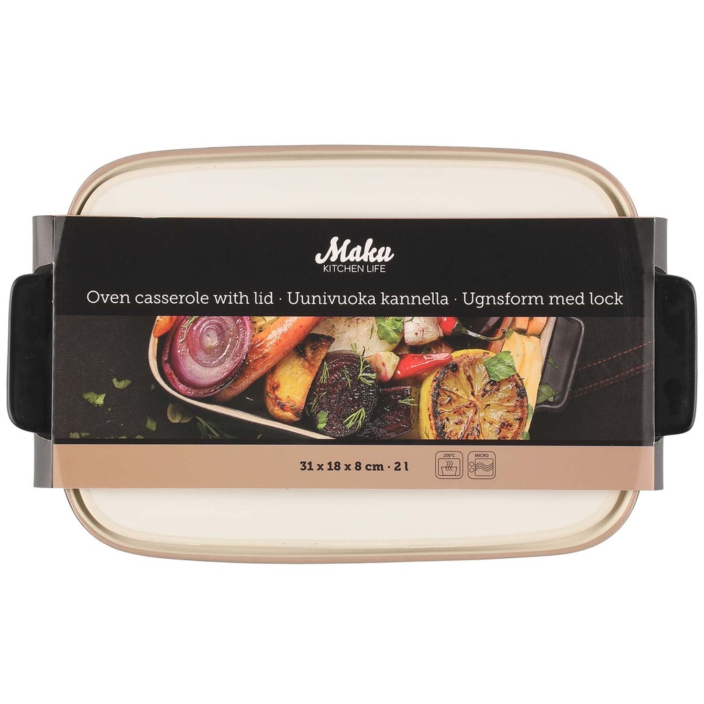 Oven casserole ceramic w/lid 2 L 31x18 cm