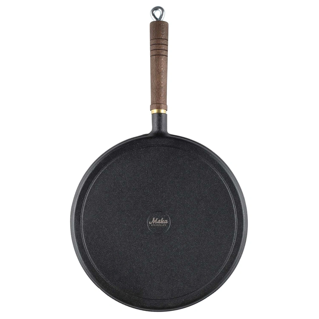 Pannkakspanna gjutjärn trähandtag