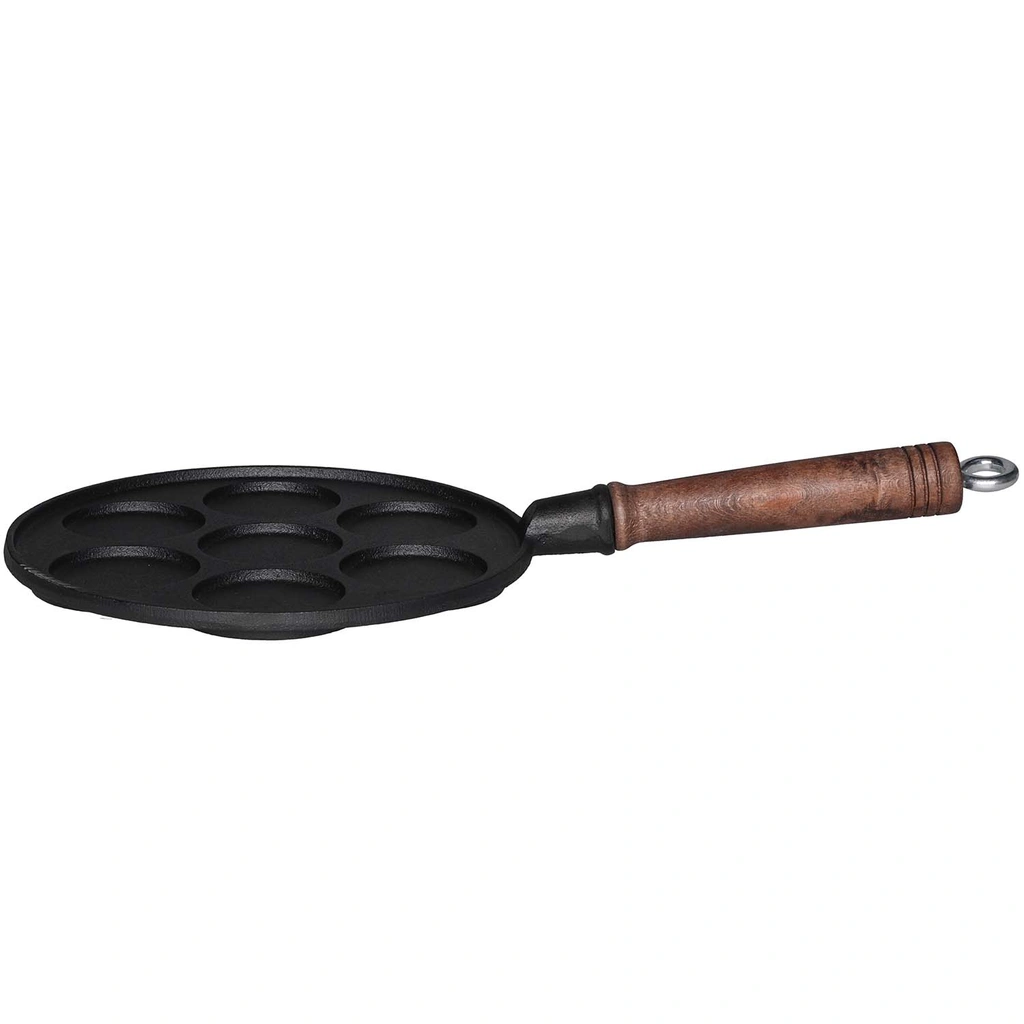 Pancake pan cast iron wooden handle 7 cups