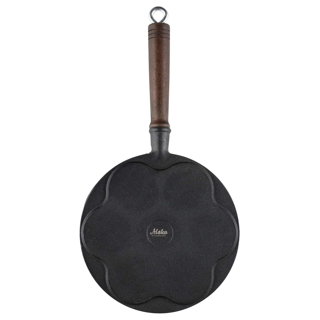 Pancake pan cast iron wooden handle 7 cups