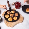 Pancake pan cast iron wooden handle 7 cups