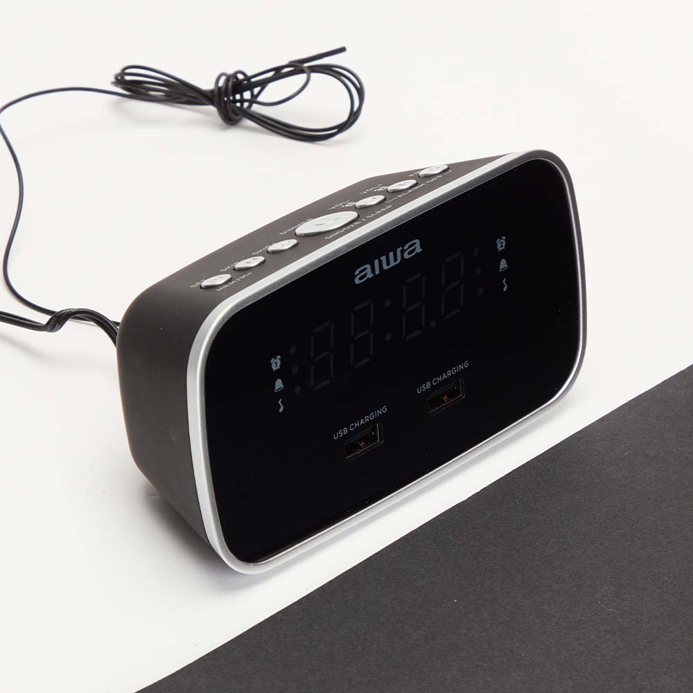 Klockradio Två alarm USB ladd-uttag Svart