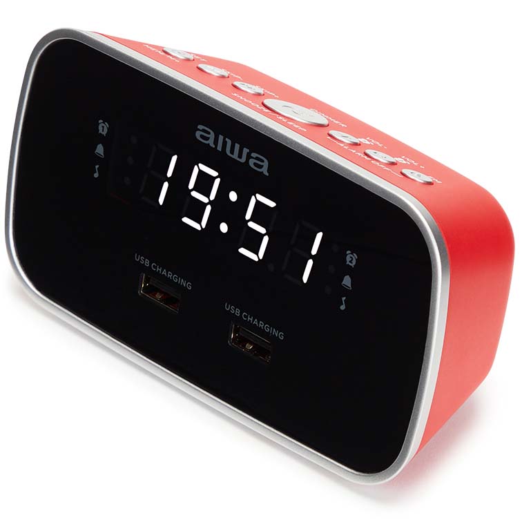 Klockradio Två alarm USB ladd-uttag Röd