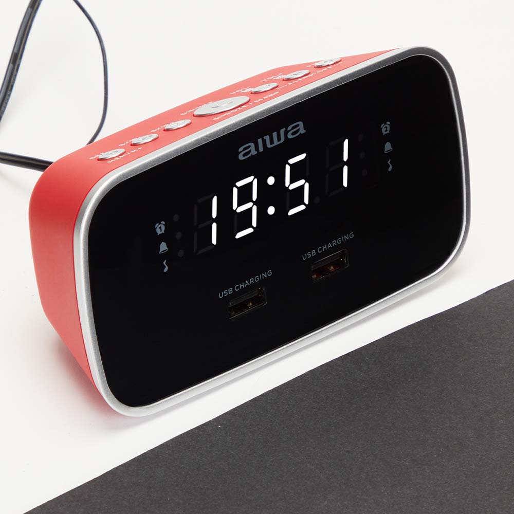Klockradio Två alarm USB ladd-uttag Röd