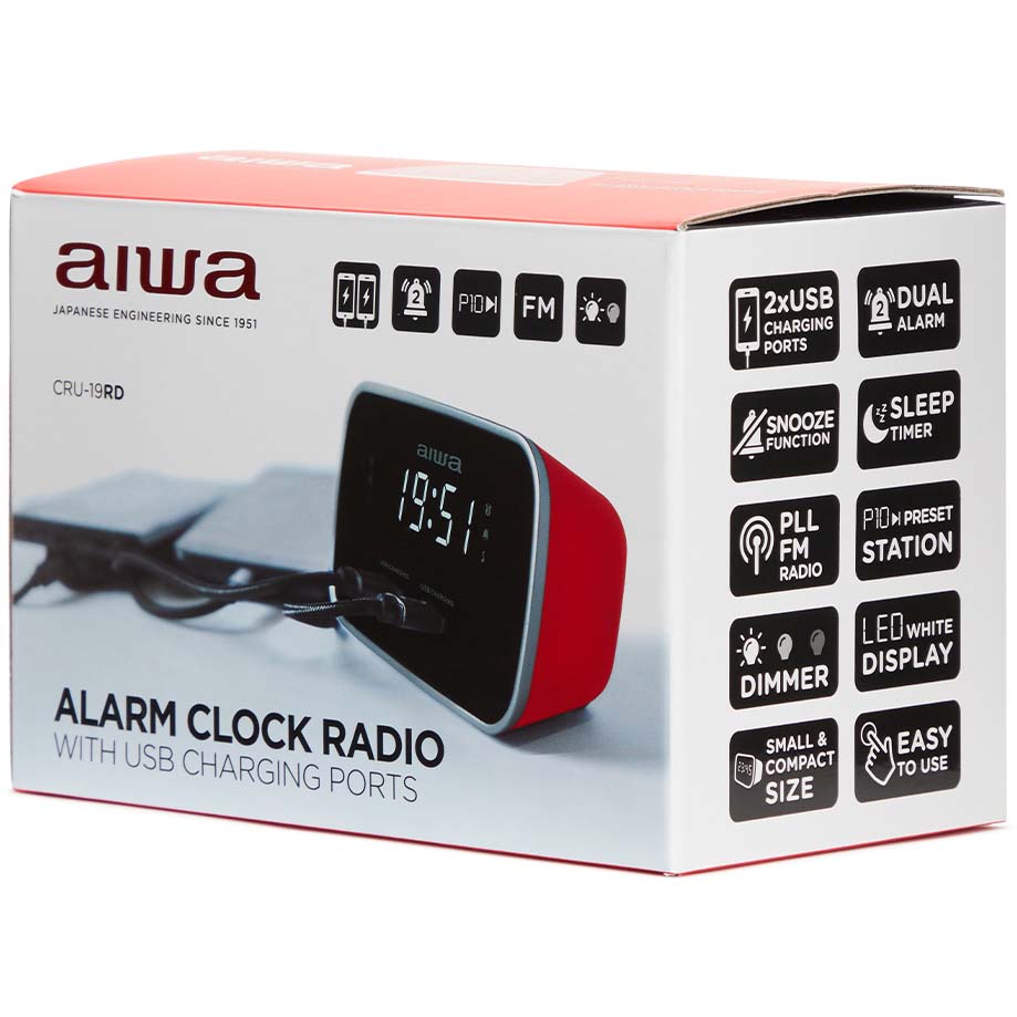 Klockradio Två alarm USB ladd-uttag Röd