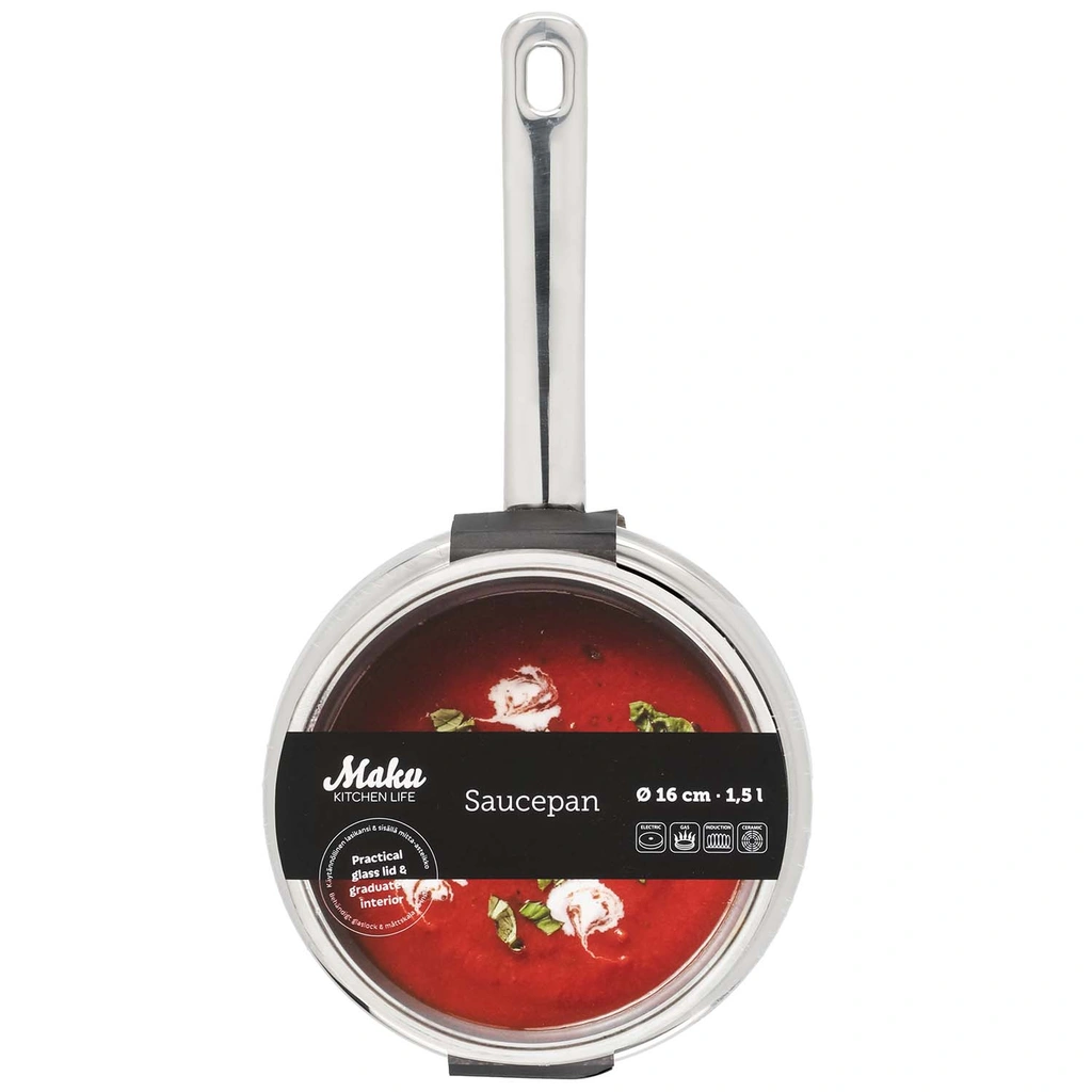 Basic Saucepan with glass lid steel 1,5 L 16 cm