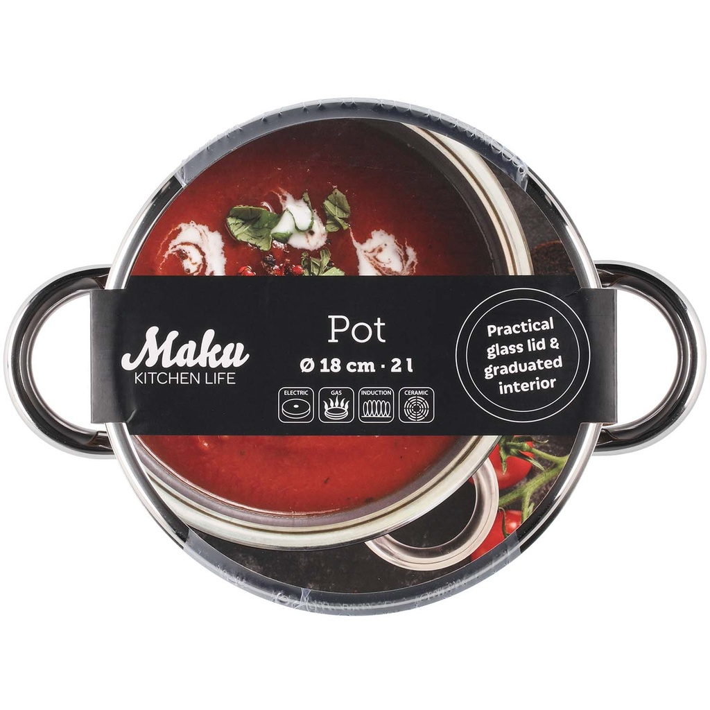 Basic Pot with glass lid steel 2 L 18 cm