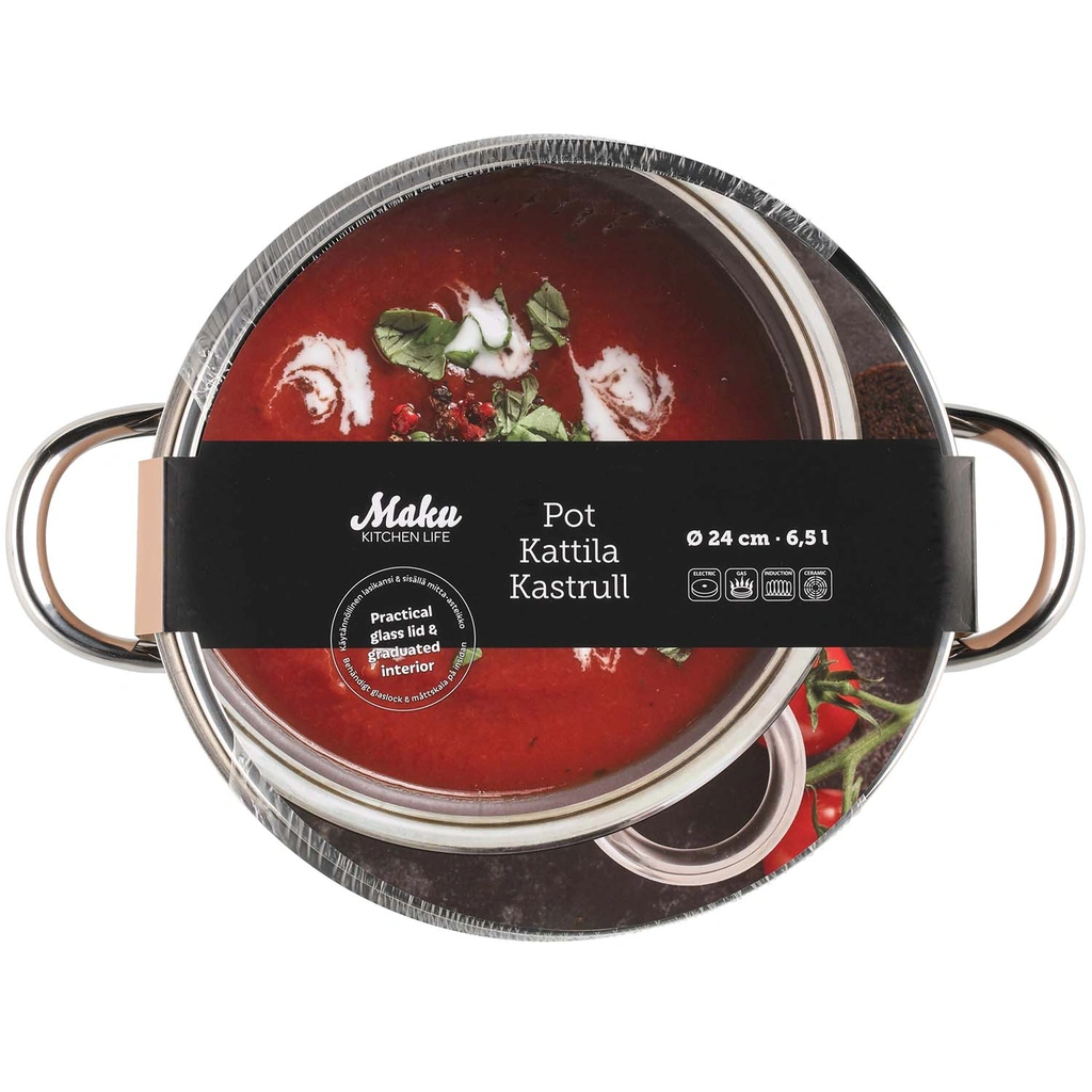 Basic Pot with glass lid stainless steel 6,5 L 24 cm