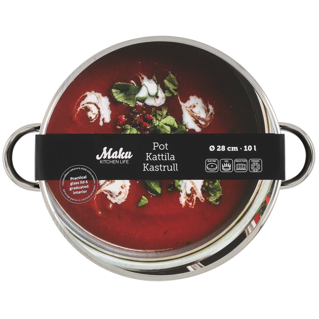 Basic Pot with glass lid stainless steel 10 L 28 cm