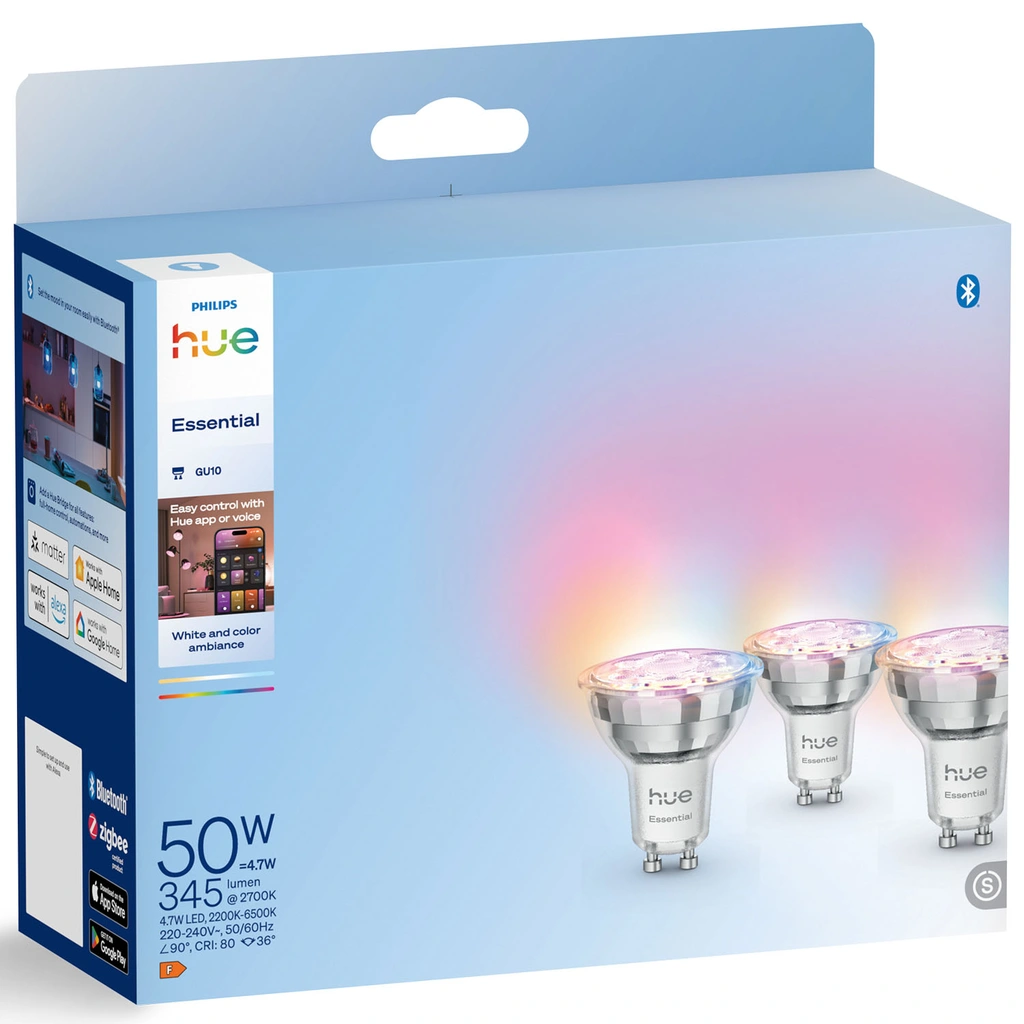 Essential White and color ambiance GU10 50W 345lm 3-pack