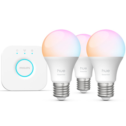 Essential Startkit White and Color Ambiance 3xE27 806lm + Hue Bridge