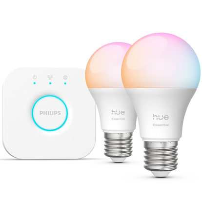 Essential Startkit White and Color Ambiance 2xE27 806lm + Hue Bridge