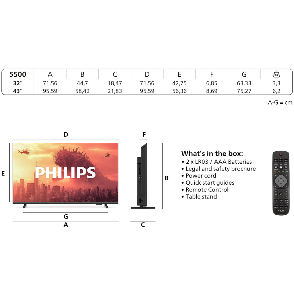 TV 32" HD LED 32PHS5500/12 Svart