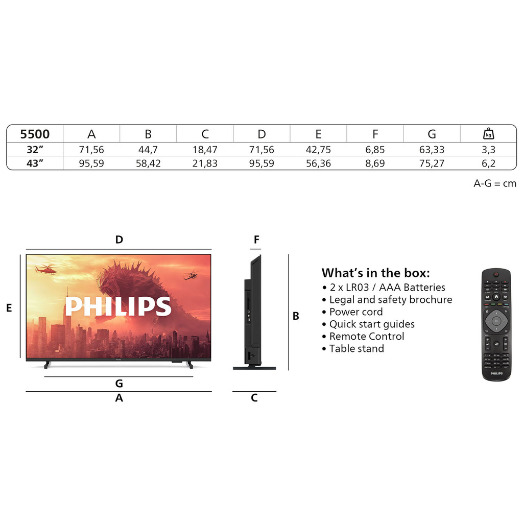 TV 43" 2K LED 43PFS5500/12 Svart