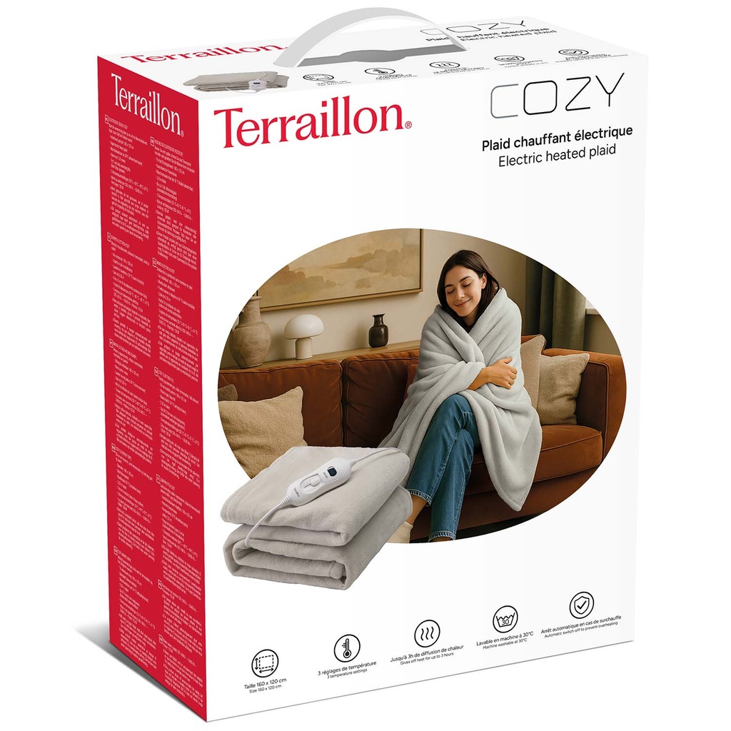 Electric Heated Plaid Cozy 160x120cm Light Grey