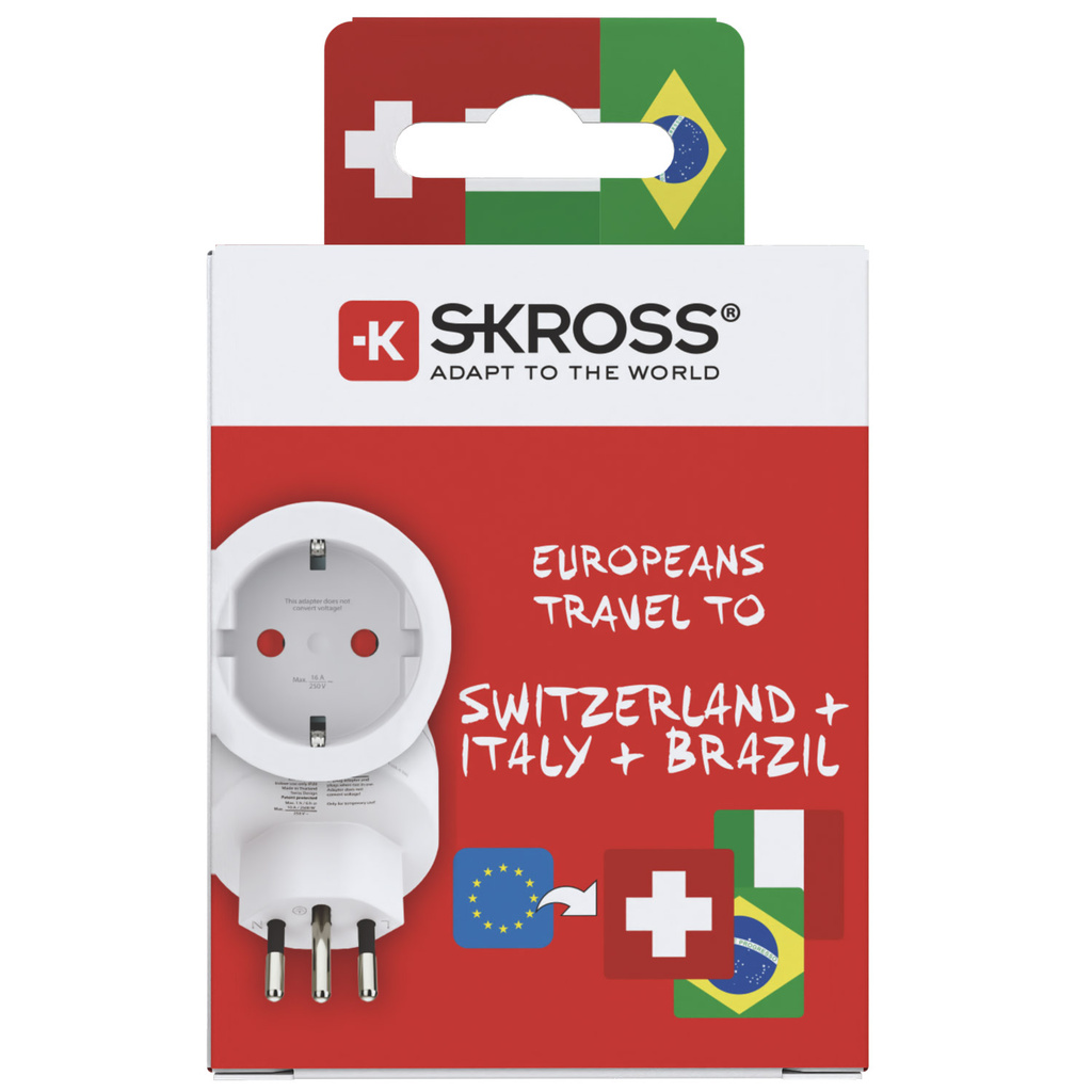 Travel adapter Europe to Switzerland/Italy/Brazil Grounded