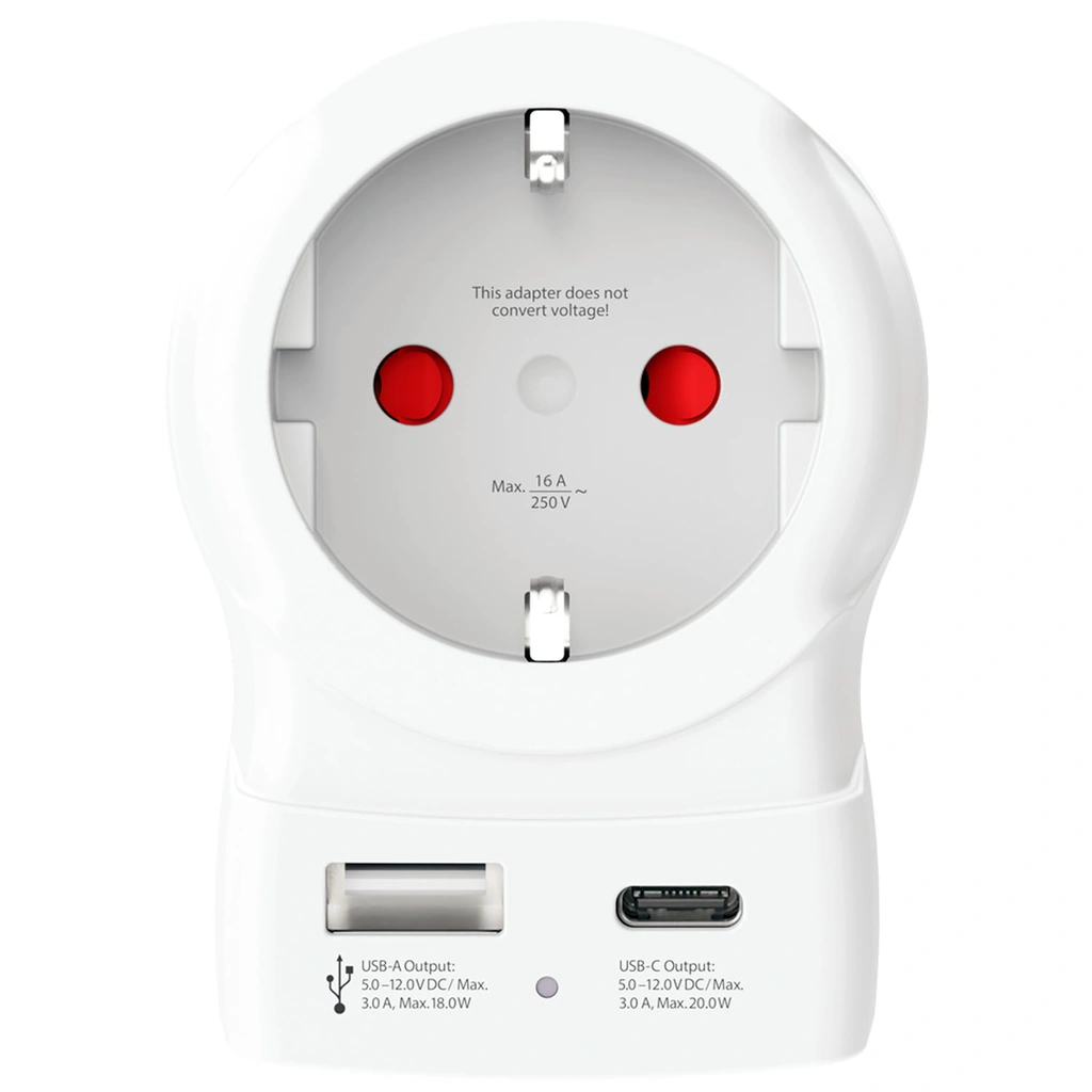 Reseadapter Europa till UK m.fl. USB-A/USB-C 20W PD Jordad