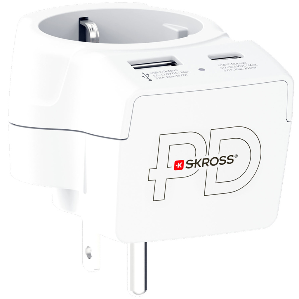 Travel adapter Europe to USA USB-A/USB-C 20W PD 3-pole