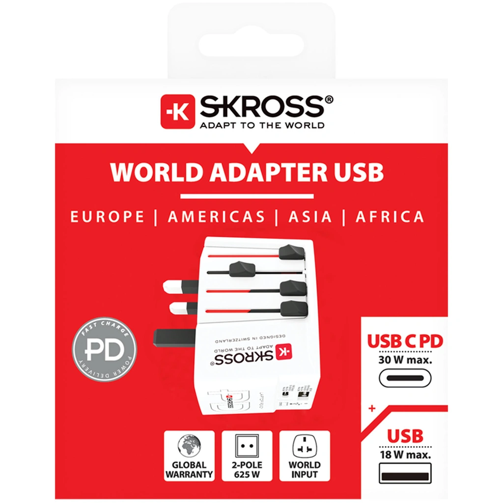 Världsreseadapter MUV USB AC30PD USB-A+USB-C PD 30W Ojordad