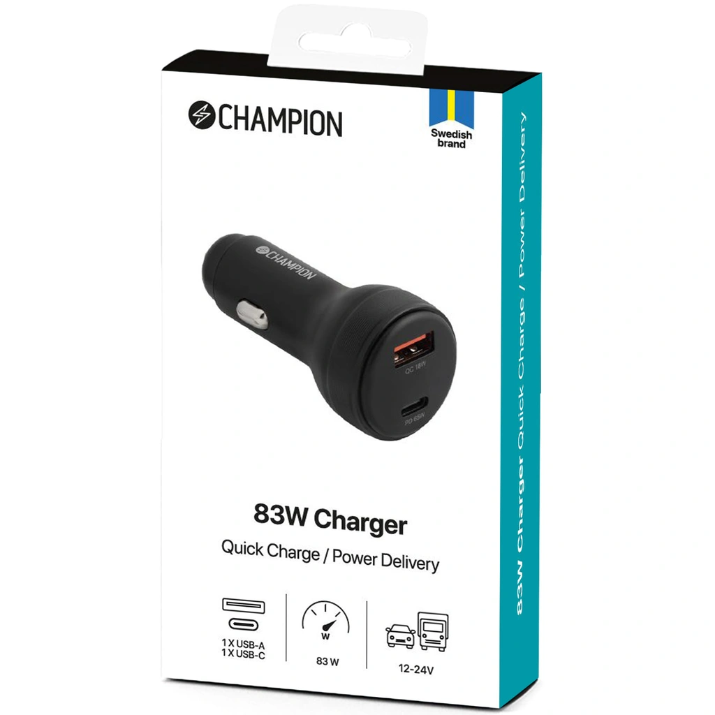 Billaddare 83W 2-port QC/PD Svart