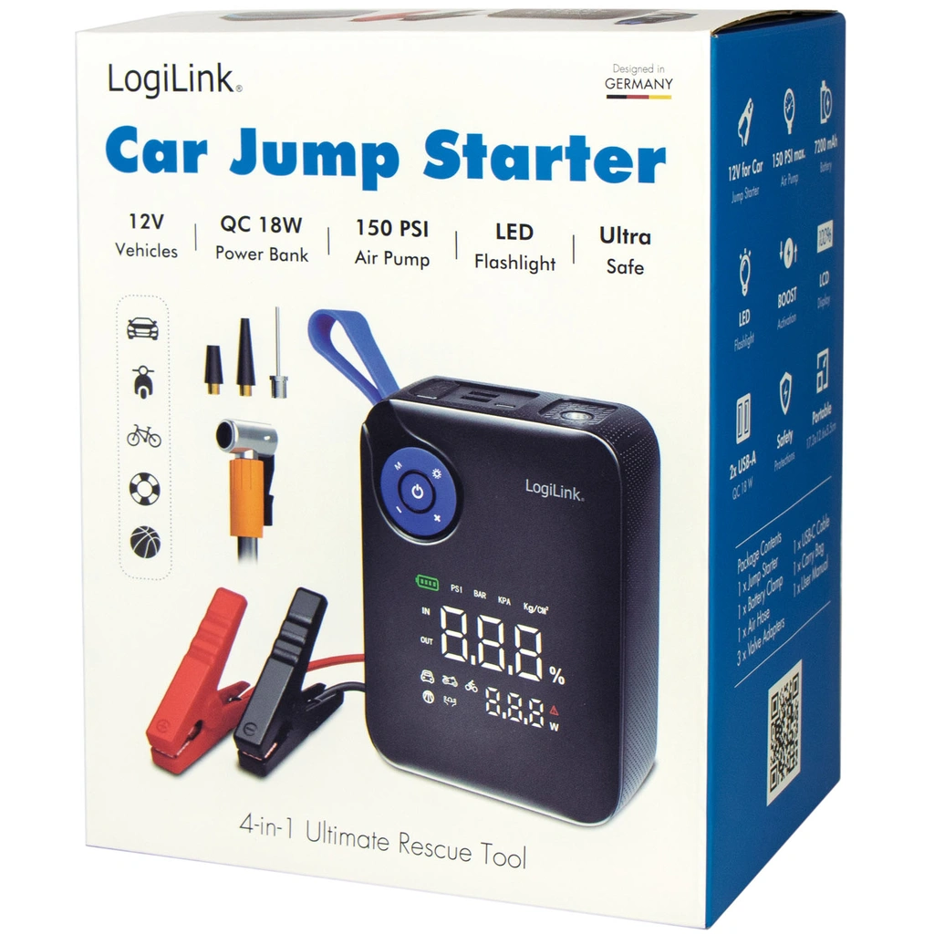 Portable 4-in-1 Jump Starter with Air Compressor