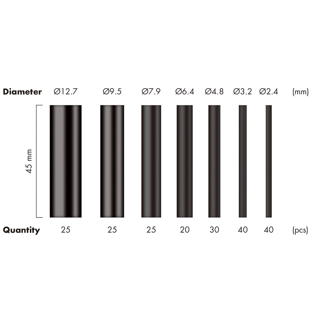 Shrink tubes 300-pack 45mm long Black