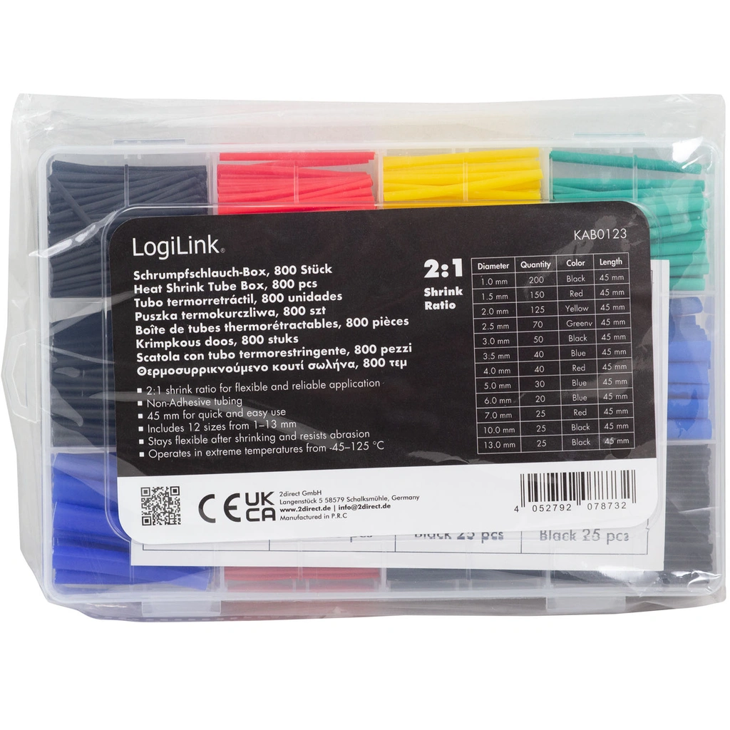 Shrink tubes 800-pack 45mm long Mixed colors