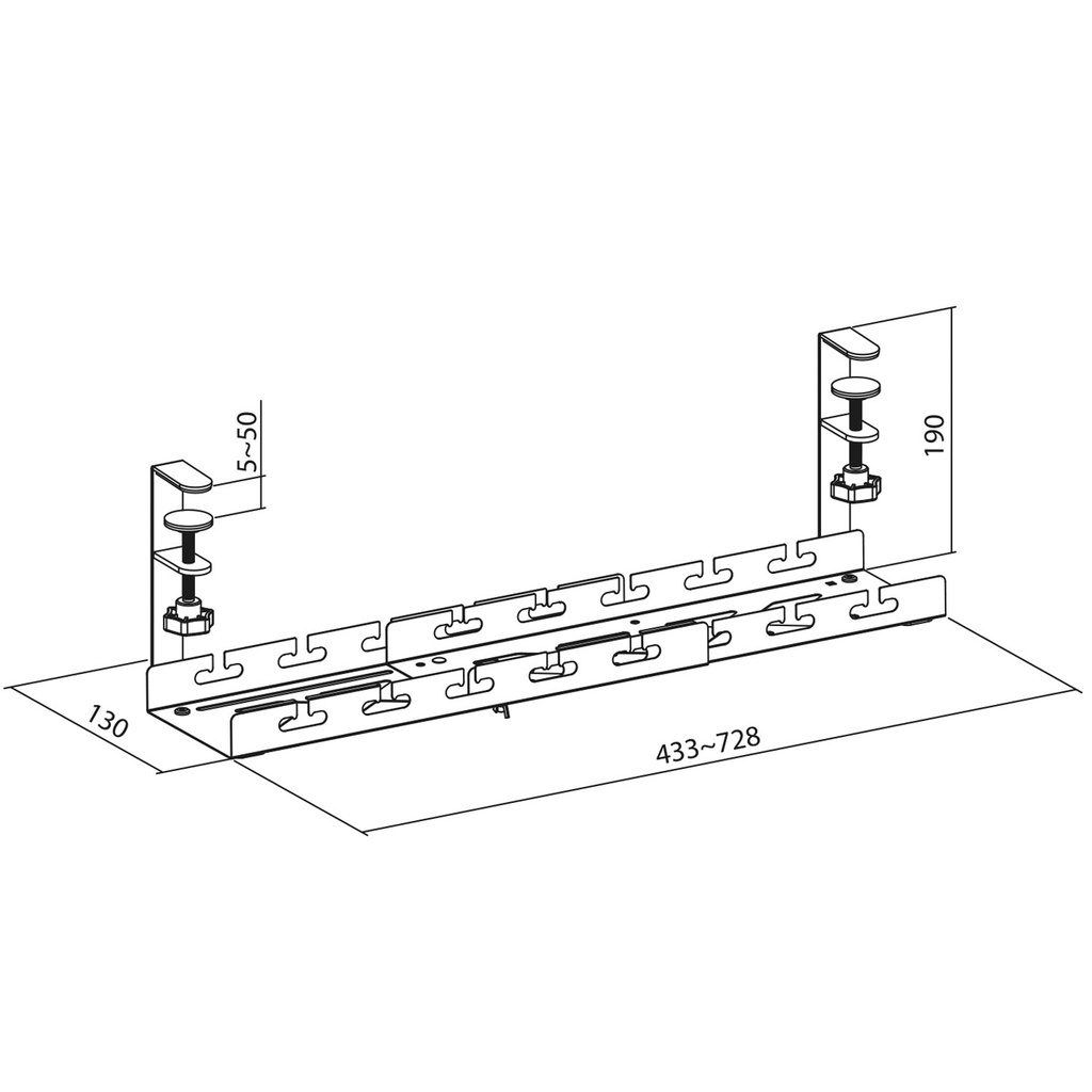 Cable tray Under-Desk mounting Adjustable Black
