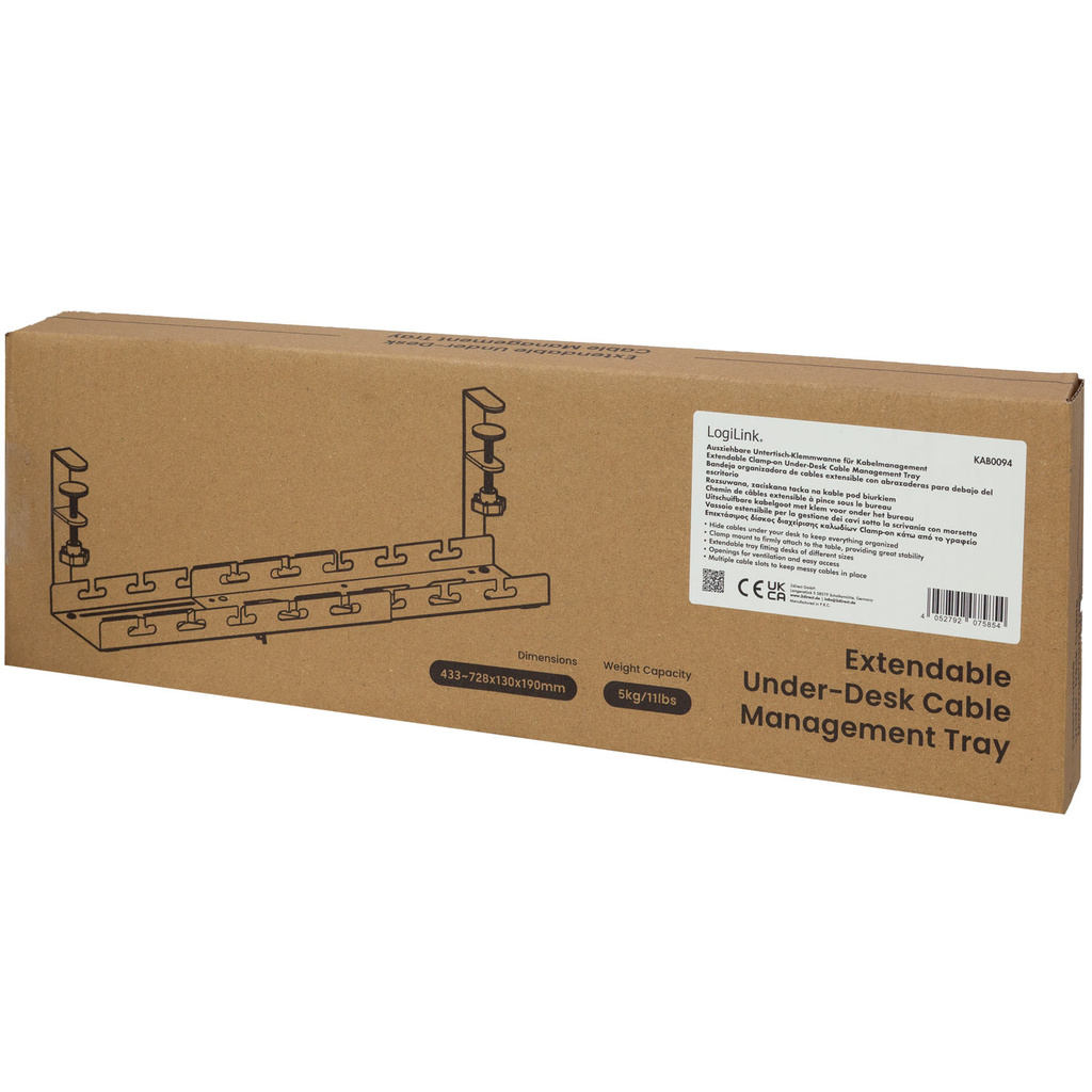 Cable tray Under-Desk mounting Adjustable Black