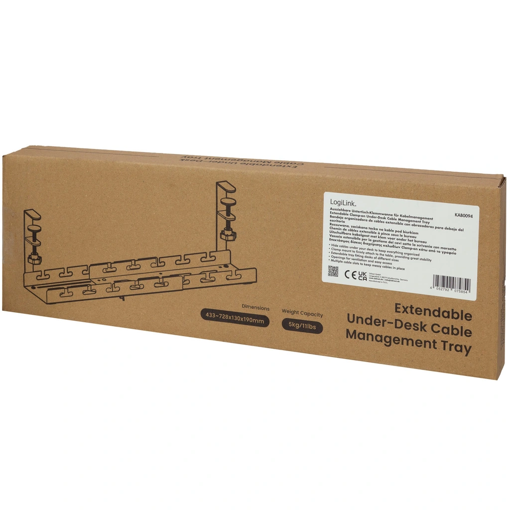 Kabelränna för montering under skrivbordet Justerbar Svart