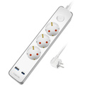 Grenuttag 3-vägs + USB-A/USB-C PD 20W med brytare 1,4m Vit