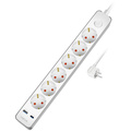 Power strip 6-way + USB-A/USB-C PD 20W with switch 1.4m White