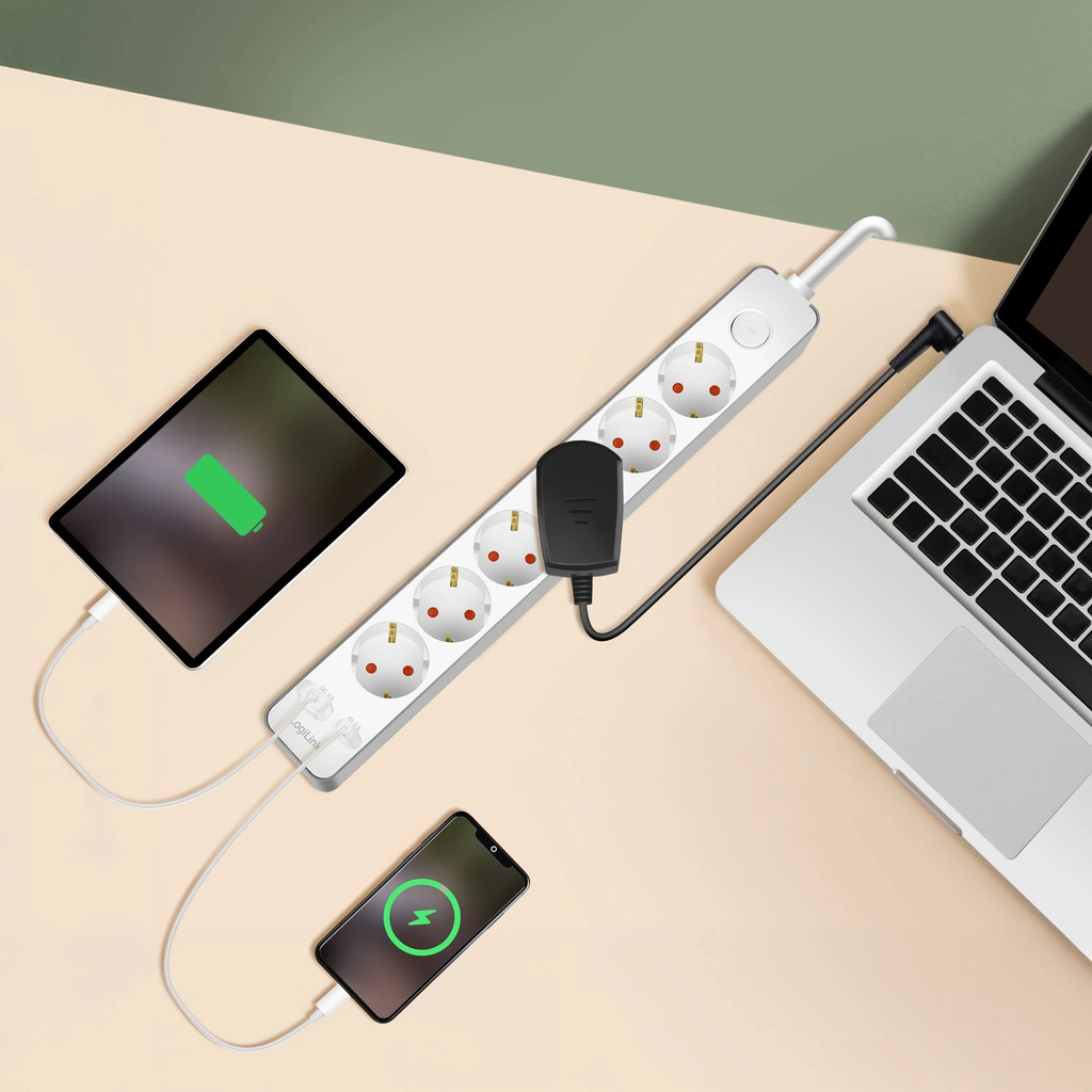 Power strip 6-way + USB-A/USB-C PD 20W with switch 1.4m White