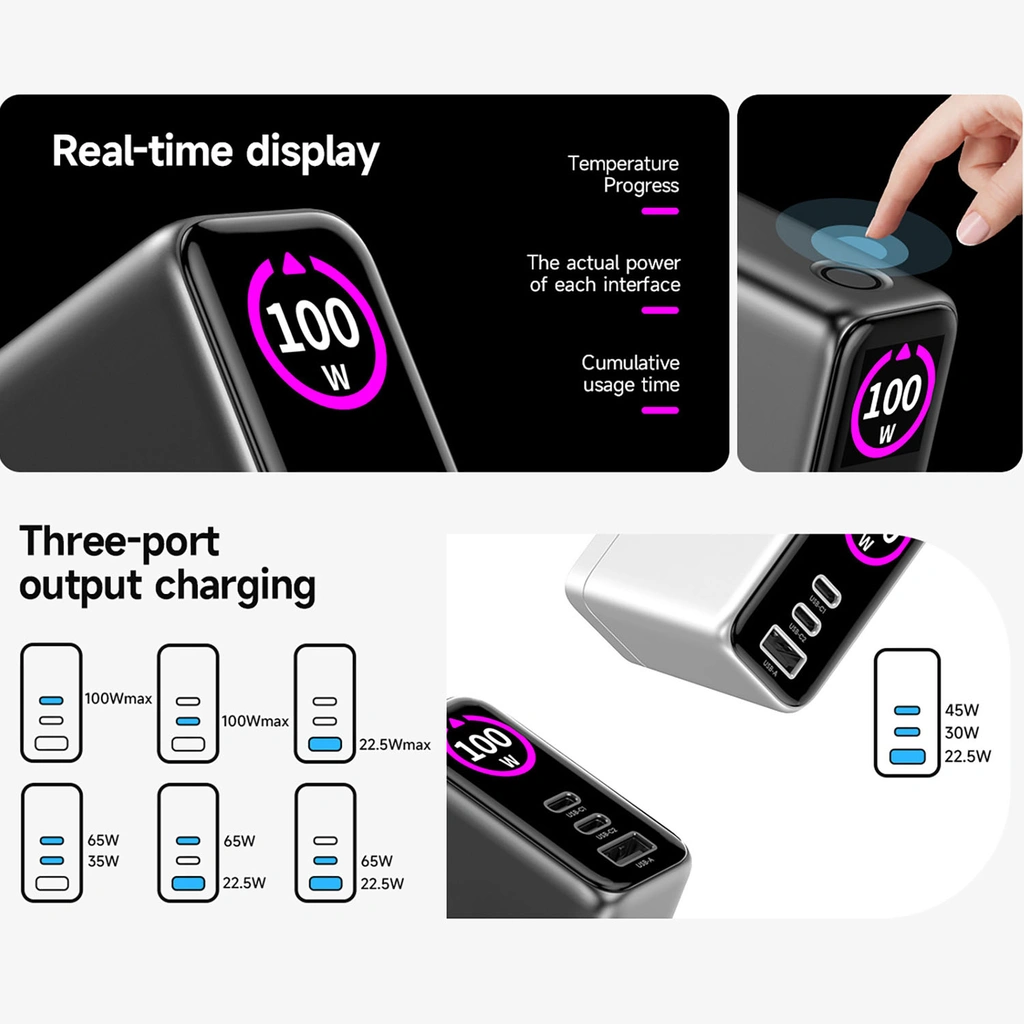 Laddare 100W PD/QC med display