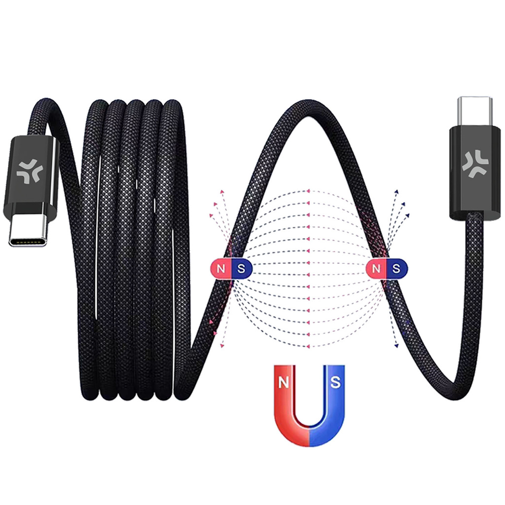 USB-C Kabel 60W Magnetisk Flätad 1m Svart