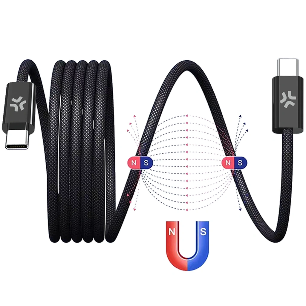 USB-C Kabel 60W Magnetisk Flätad 1m Svart