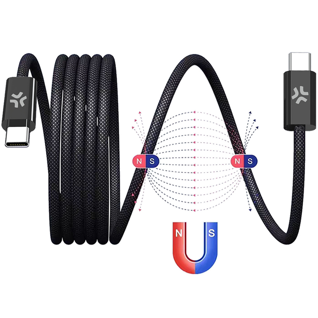 USB-C Kabel 60W Magnetisk Flätad 2m Svart